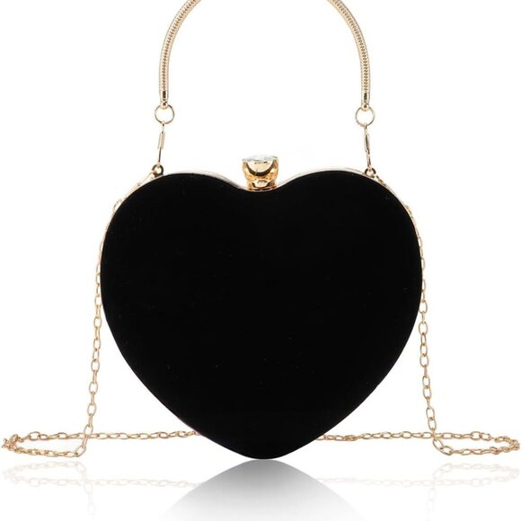 Accessories - Women Heart Shaped Evening Bag Suede Mini Clutch Crossbody with Chain